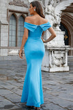 Satin Sirène Epaule Dénudée Bleu Robe de Soirée