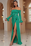 Robe de Soirée longue vert off The Shoulder avec fente