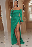 Robe de Soirée longue vert off The Shoulder avec fente