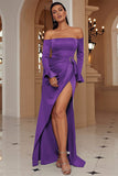 Robe de Soirée longue vert off The Shoulder avec fente