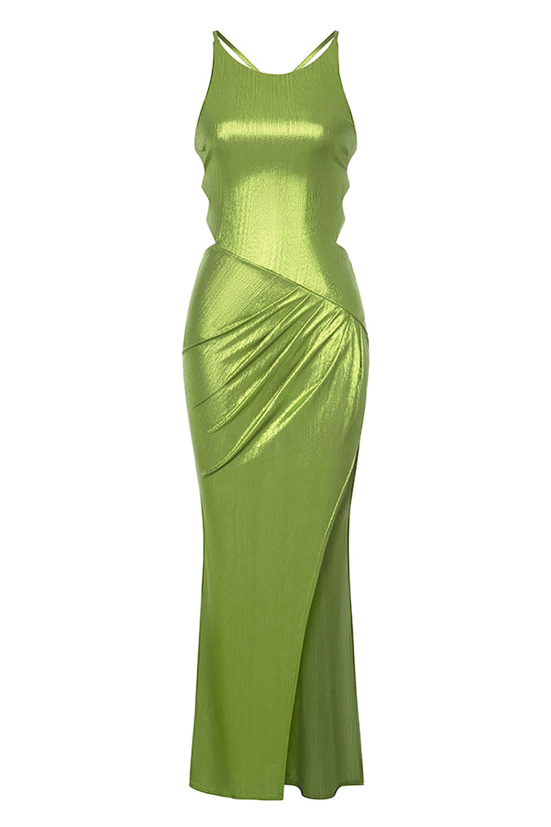 Charger l&#39;image dans la galerie, Robe de cocktail à lacets vert sans manches avec fente