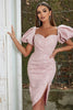 Charger l&#39;image dans la galerie, Robe de cocktail Pink Sweetheart Bodycon Puff Sleeves