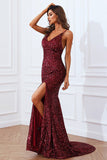 Sirène Bourgogne Paillettes Robe de Soirée avec fente