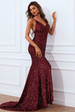 Sirène Bourgogne Paillettes Robe de Soirée avec fente