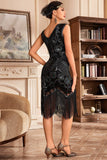 Robe à paillettes tressées dorées noires des années 20