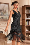 Robe à paillettes tressées dorées noires des années 20