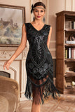 Robe à paillettes tressées dorées noires des années 20