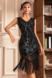 Robe à paillettes tressées dorées noires des années 20