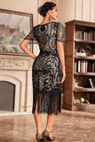Col V foncé frange Gatsby des années 20 Robe avec paillettes