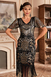Col V foncé frange Gatsby des années 20 Robe avec paillettes