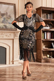 Col V foncé frange Gatsby des années 20 Robe avec paillettes