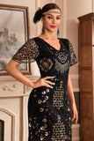 Col V Rouge Frange 1920s Robe Gatsby avec Paillettes