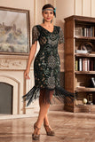 Col V foncé frange Gatsby des années 20 Robe avec paillettes