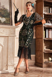 Col V foncé frange Gatsby des années 20 Robe avec paillettes