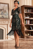 Col V foncé frange Gatsby des années 20 Robe avec paillettes