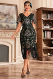 Col V Rouge Frange 1920s Robe Gatsby avec Paillettes