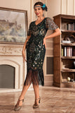 Col V Rouge Frange 1920s Robe Gatsby avec Paillettes