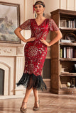 Col V foncé frange Gatsby des années 20 Robe avec paillettes