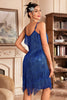 Charger l&#39;image dans la galerie, Sangles Spaghetti bleu royal Franges Rogging 20s Great Gatsby Robe