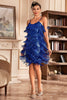 Charger l&#39;image dans la galerie, Sangles Spaghetti bleu royal Franges Rogging 20s Great Gatsby Robe