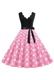 Robe rose à pois sans manches vintage des années 50
