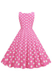 Polka Dots Rose Robe sans manches des années 50