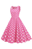 Polka Dots Rose Robe sans manches des années 50