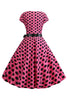 Charger l&#39;image dans la galerie, Rose Noir Polka Dots Cap Manches 1950s Robe