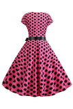 Rose Noir Polka Dots Cap Manches 1950s Robe