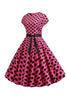 Charger l&#39;image dans la galerie, Rose Noir Polka Dots Cap Manches 1950s Robe