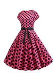 Rose Noir Polka Dots Cap Manches 1950s Robe