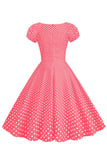 Rose Rouge Polka Dots Puff Sleeves 1950s Robe