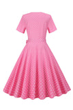 Pink Polka Dot Manches Courtes Peter Pan Robe Vintage