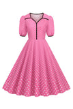 Robe rose à manches courtes Polka Dots 1950s