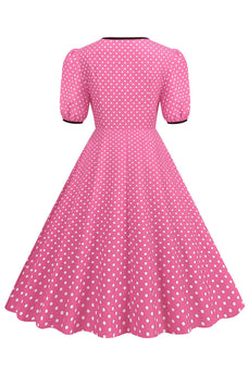 Robe rose à manches courtes Polka Dots 1950s