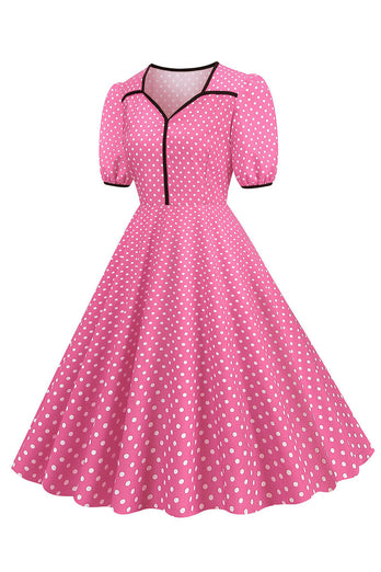 Robe rose à manches courtes Polka Dots 1950s