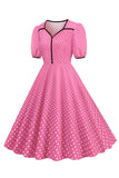 Robe rose à manches courtes Polka Dots 1950s