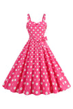 Sangles Spaghetti Roses Polka Robe des années 50 avec nœud papillon