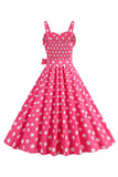 Sangles Spaghetti Roses Polka Robe des années 50 avec nœud papillon
