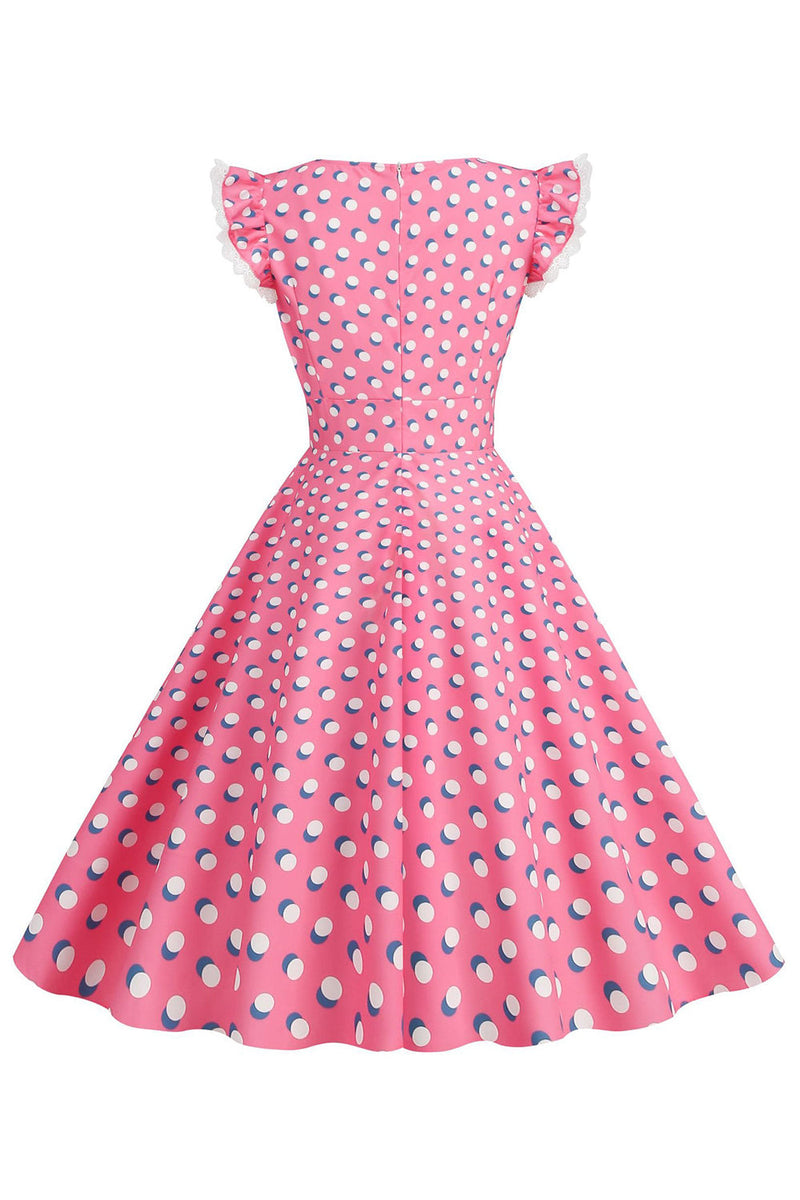 Charger l&#39;image dans la galerie, Une ligne rose pois flutter manches vintage robe
