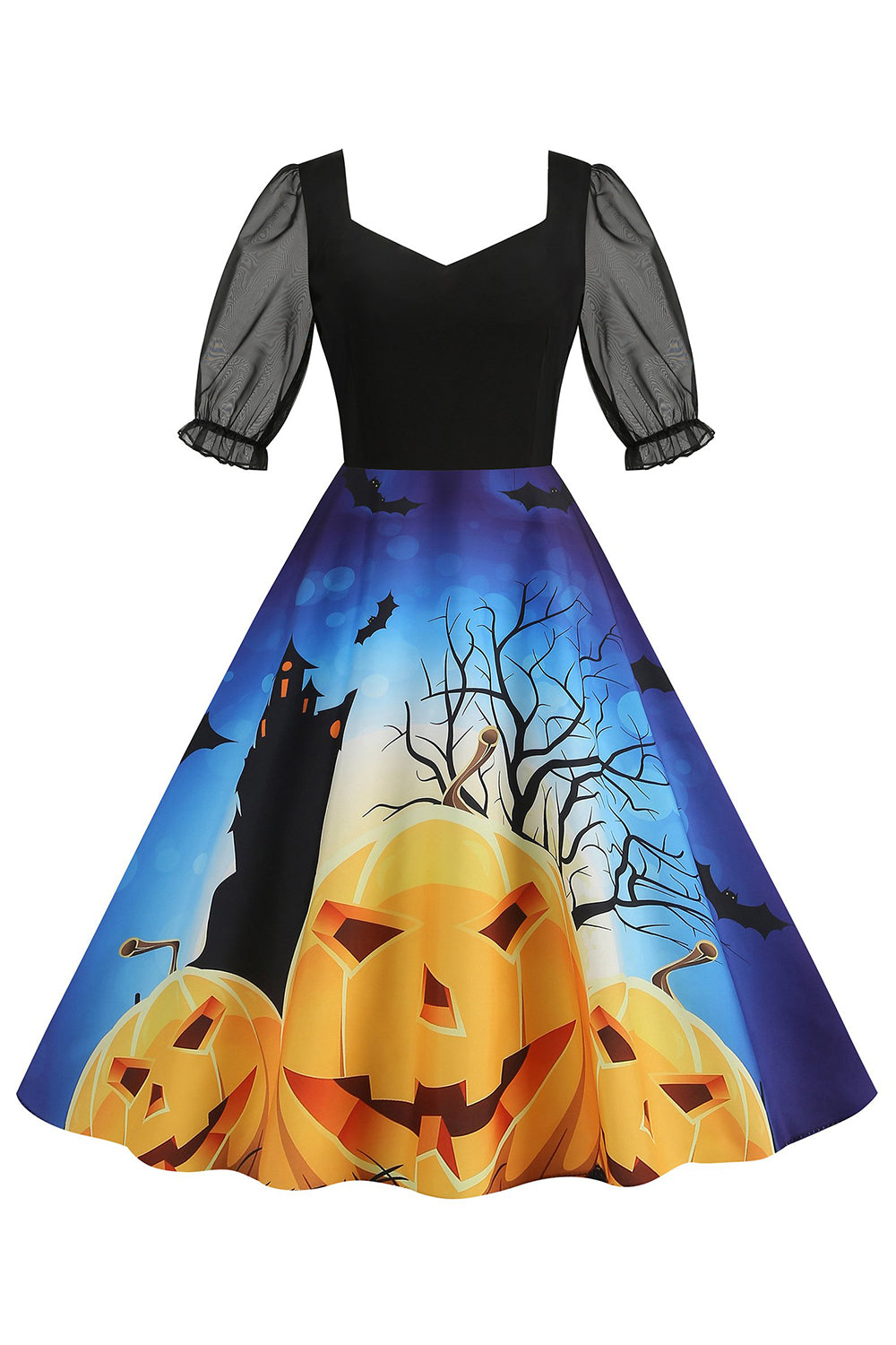 Noir A Line Halloween Robe Vintage Imprimée