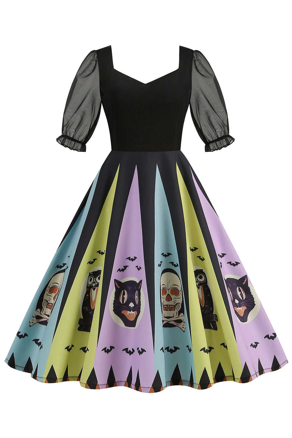 Noir A Line Halloween Robe Vintage Imprimée