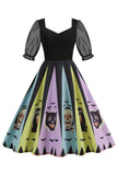 Noir A Line Halloween Robe Vintage Imprimée
