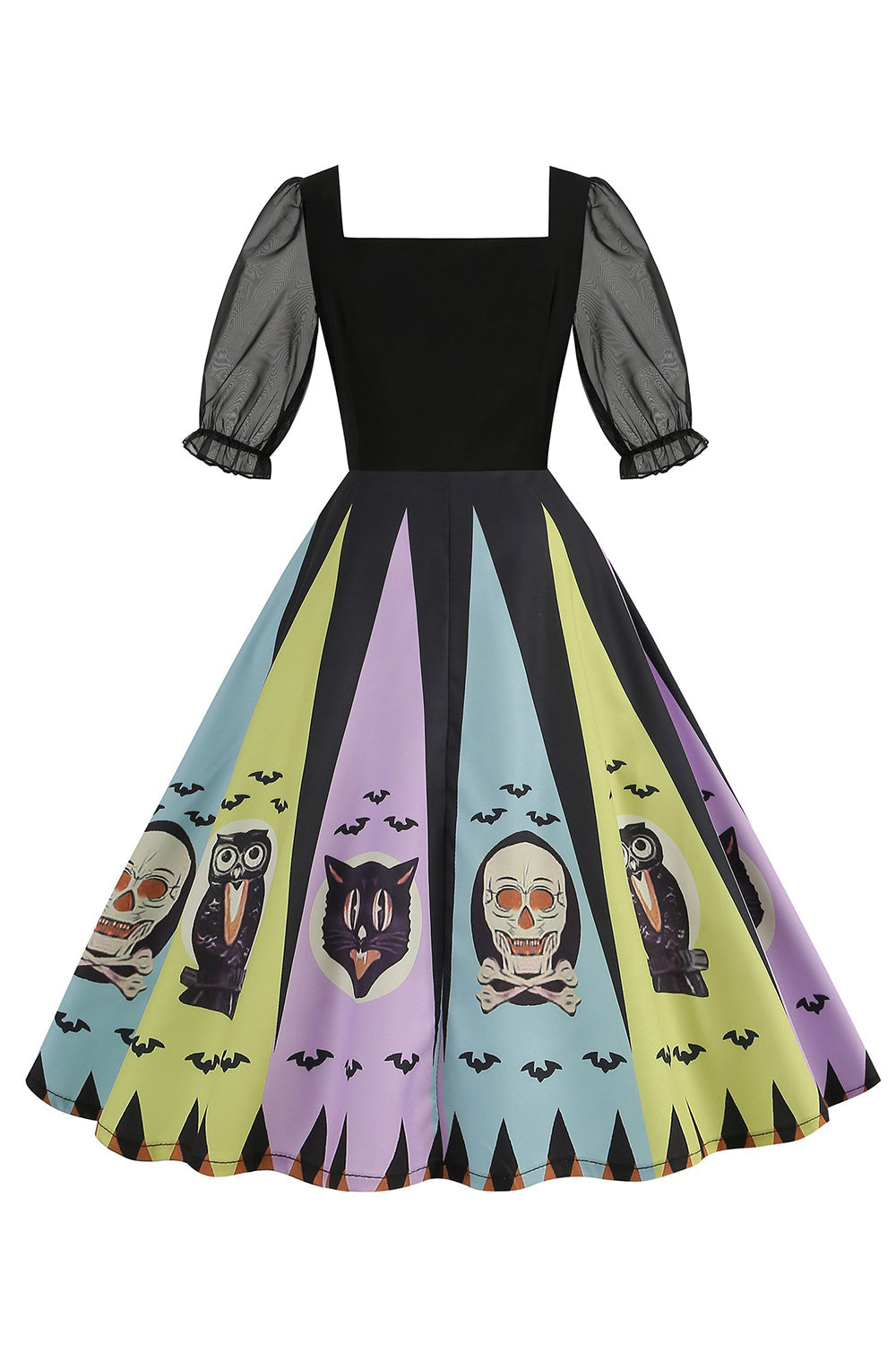 Noir A Line Halloween Robe Vintage Imprimée