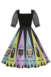 Noir A Line Halloween Robe Vintage Imprimée
