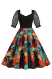Noir A Line Halloween Robe Vintage Imprimée