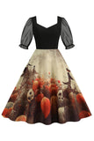 Noir A Line Halloween Robe Vintage Imprimée
