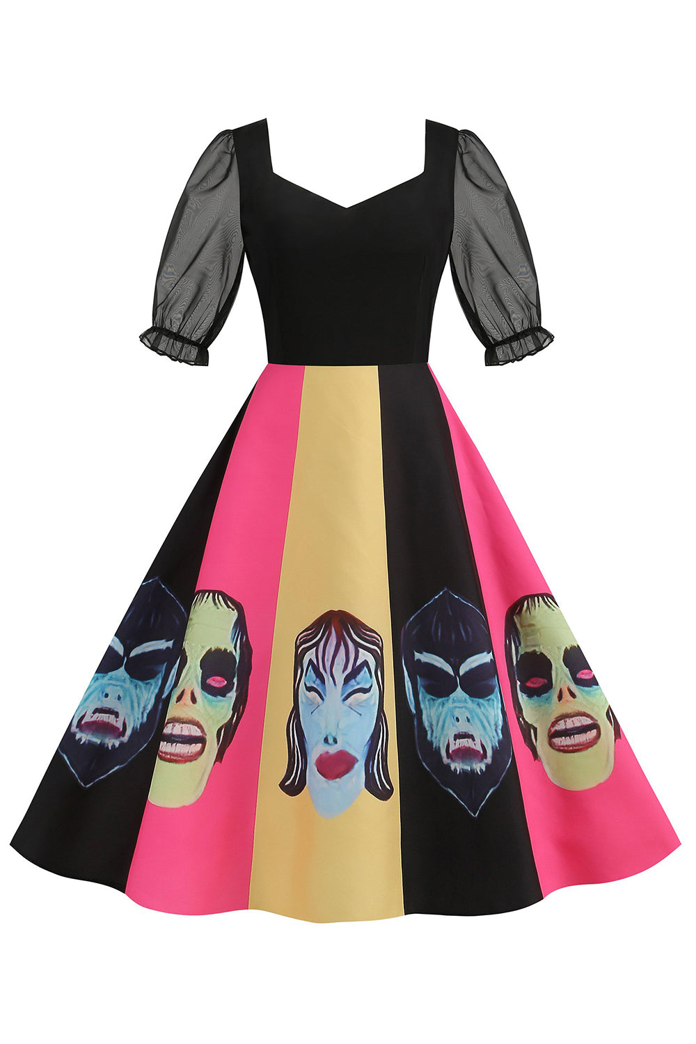 Noir A Line Halloween Robe Vintage Imprimée