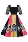 Noir A Line Halloween Robe Vintage Imprimée