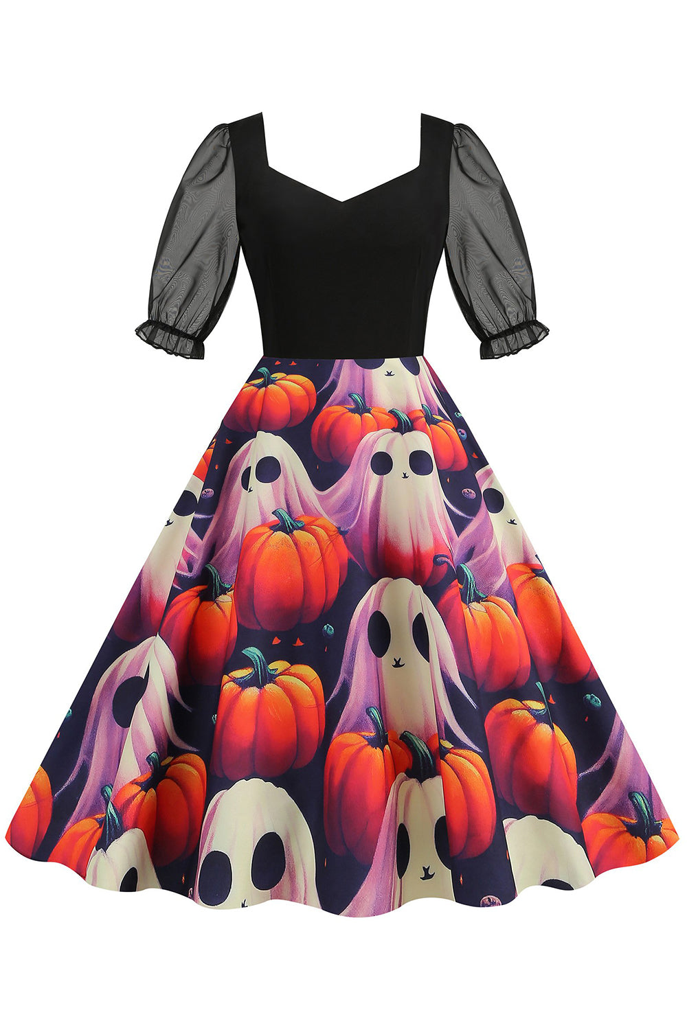 Noir A Line Halloween Robe Vintage Imprimée